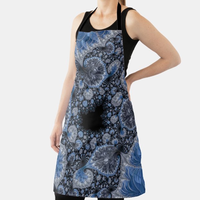 Tablier Fractale Intriquée Bleue et Noire Abstraite (Insitu)