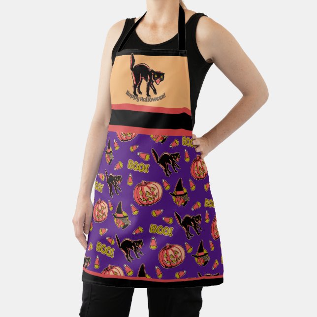 Tablier Fraidy Cat Retro Halloween Apron (Insitu)