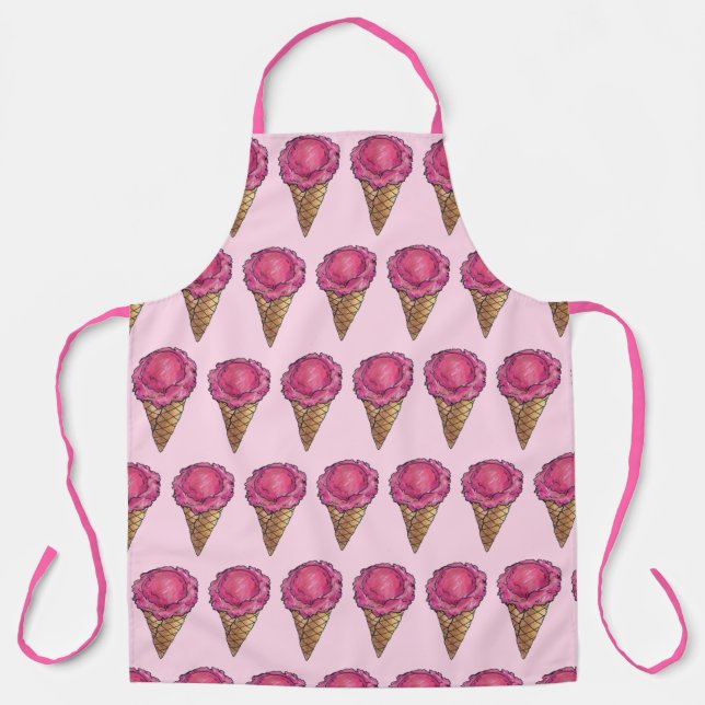 Tablier Fraise rose crème glacée gaufre cône Scoop Foin (Recto)