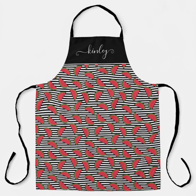 Tablier Fraise sur le Motif Black & White Stripes (Recto)