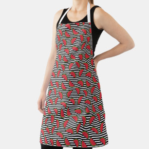 Tablier Fraise sur le Motif Black & White Stripes