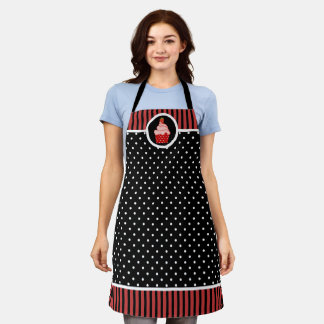 Tablier Fraise Whimsical Cupcake Baker Dot Stripe