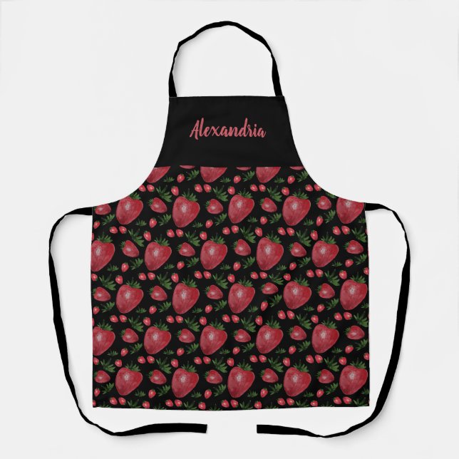 Tablier Fraises Aquarelle Peintes à la main (Recto)