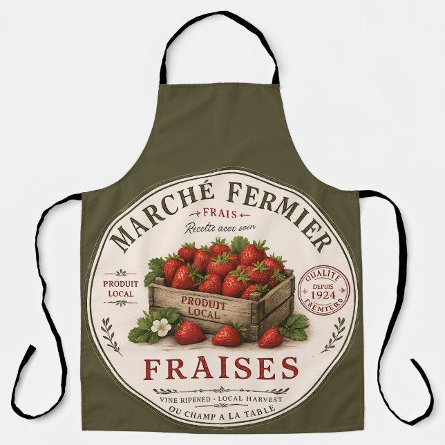 Tablier Fraises de marché vintage de paysans français (Recto)