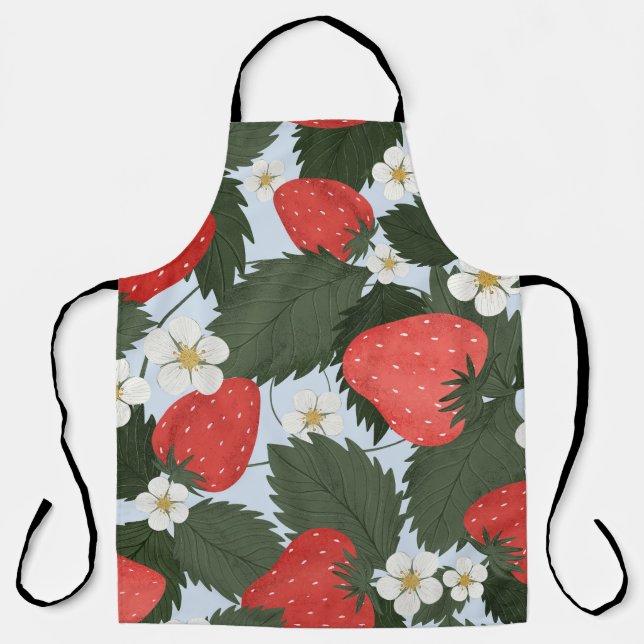 Tablier Fraises : motif de fruits d'été. (Recto)