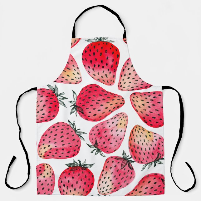 Tablier Fraises peintes à l'aquarelle et à l'encre (Recto)