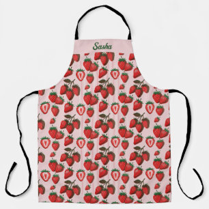 Tablier Fraises & Rayures au Risographe Rouge Nom personna