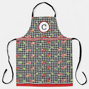 Tablier Fraises Sur En vichy Noir Monogramme