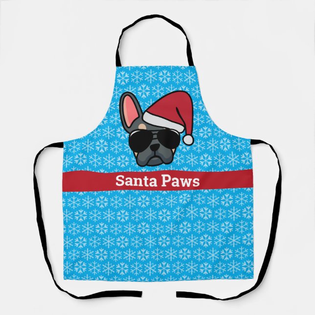 Tablier French Bulldog Bleu Tan Noël (Recto)