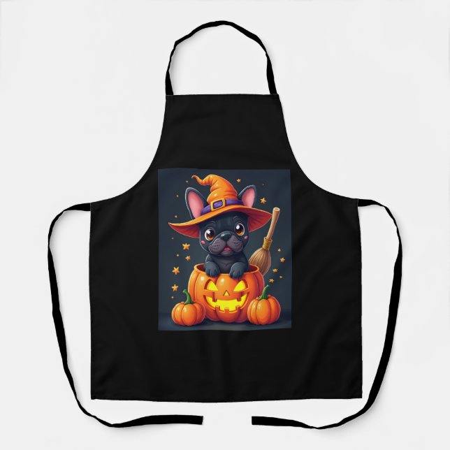 Tablier French Bulldog Witch Pumpkin Halloween Mens Womens (Recto)