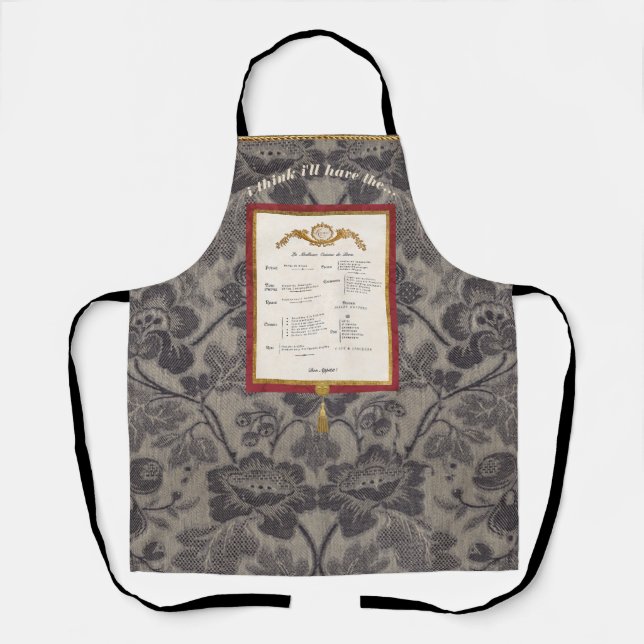 Tablier French Menu Elegant Damask Apron (Recto)