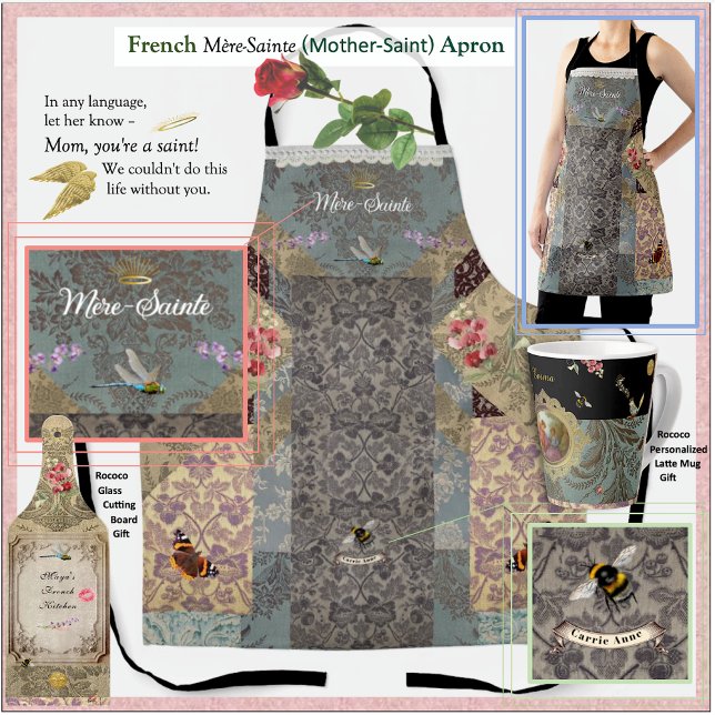 Tablier French "Mother-Saint" Rococo Apron (Our personalized Rococo apron is the prettiest posy in the garden! From our Rococo Garden gift line.)