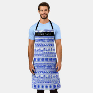 Tablier Fret grec, Clé de méandre mixte, Bleu, Votre Nom