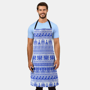 Tablier Fret grec, Motif méditerranéen, Bleu