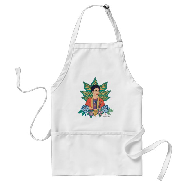Tablier Frida Kahlo Graphisme floral coloré (Devant)