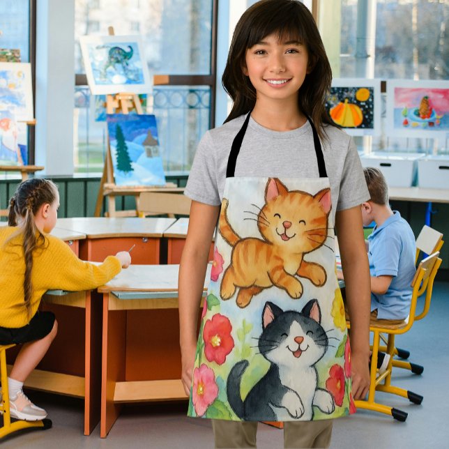 Tablier Frolocation Chats De Campagne Dans Le Jardin Flowe (Frolicking country cats art apron for kids)