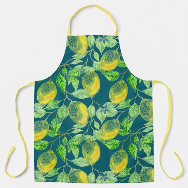 Tablier Fruit citron motif jaune bleu vert (Recto)