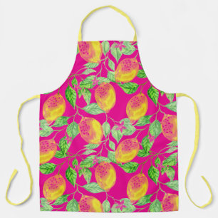 Tablier Fruit citron motif jaune rose vert