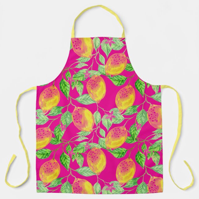 Tablier Fruit citron motif jaune rose vert (Recto)