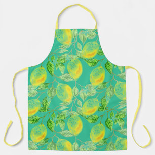 Tablier Fruit citron motif jaune vert turquoise