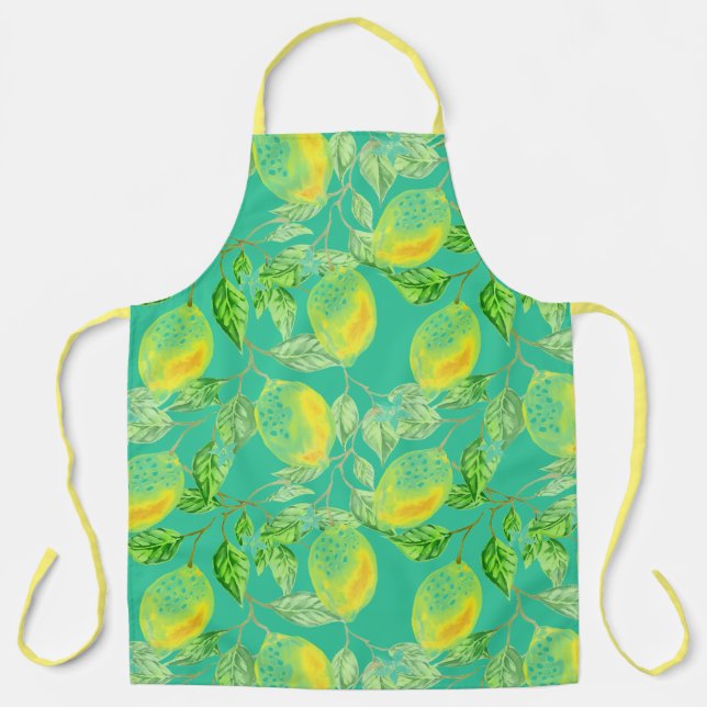 Tablier Fruit citron motif jaune vert turquoise (Recto)