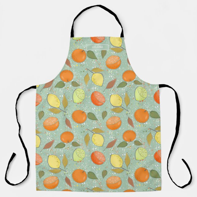 Tablier Fruit motif aux citrons, oranges (Recto)
