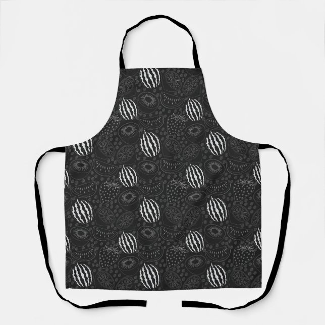 Tablier Fruit sans couture motif noir et blanc Tropical (Recto)