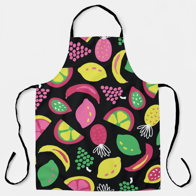 Tablier Fruit transparent vintage motif noir vert jaune  (Recto)