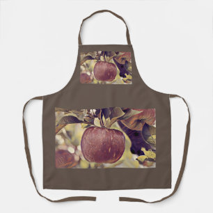 Tablier Fruits de pomme rouge automne et aquarelle feuille