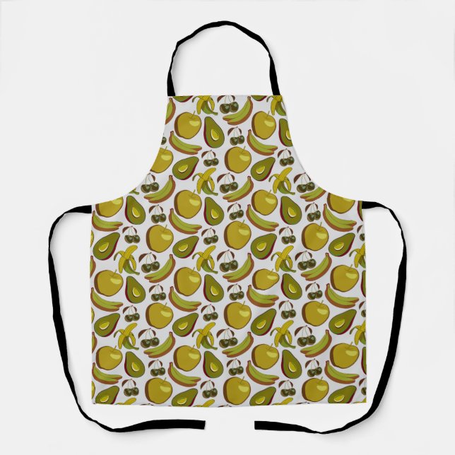 Tablier Fruits tropicaux sans couture motif jaune et blanc (Recto)