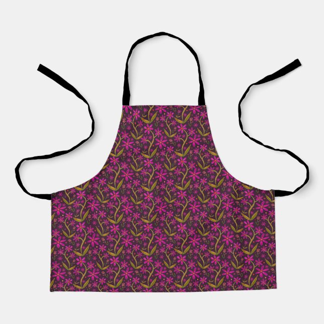 Tablier Fuchsia | Dancing Watercolor Daisies Kids Apron (Recto)