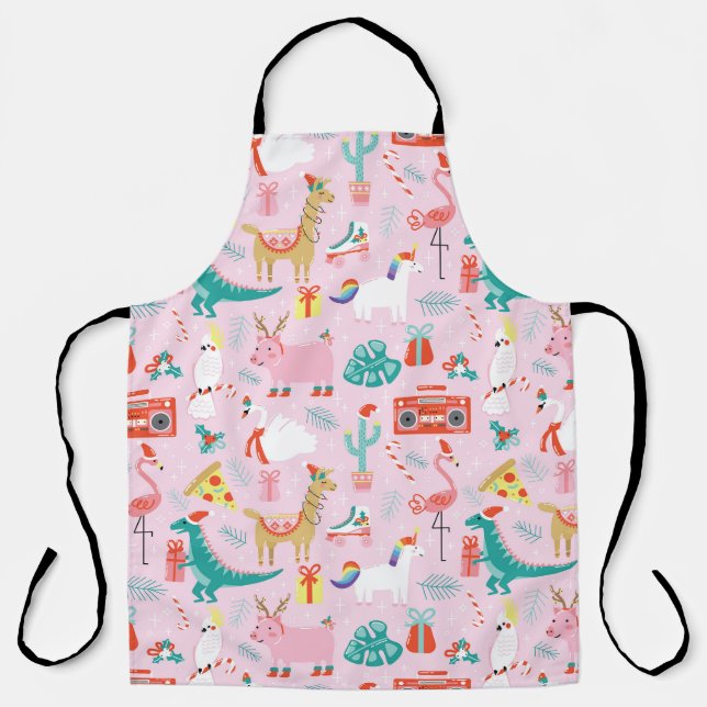 Tablier Fun de Noël : Animal Motif sans Seamless. (Recto)