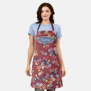 Tablier Fun Vintage Fleurs À petits pois Motif Cherry Roug