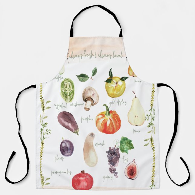 Tablier Fun Vintage Retro Typographie Fruits & Légumes (Recto)