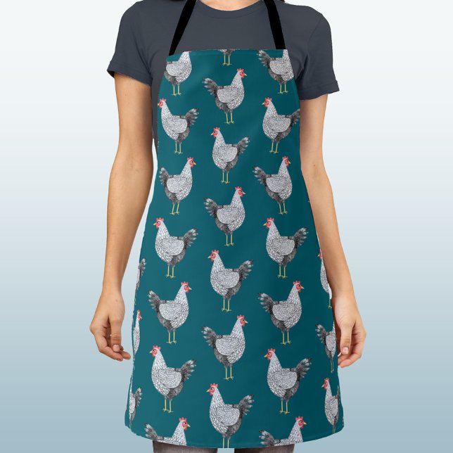 Tablier Fun Wyandotte poulet Hen Aquarelle Turquoise Vert (Wyandotte Chicken watercolor hen pattern apron)