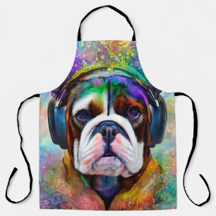 Tablier Funky Retro Bulldog portant un casque
