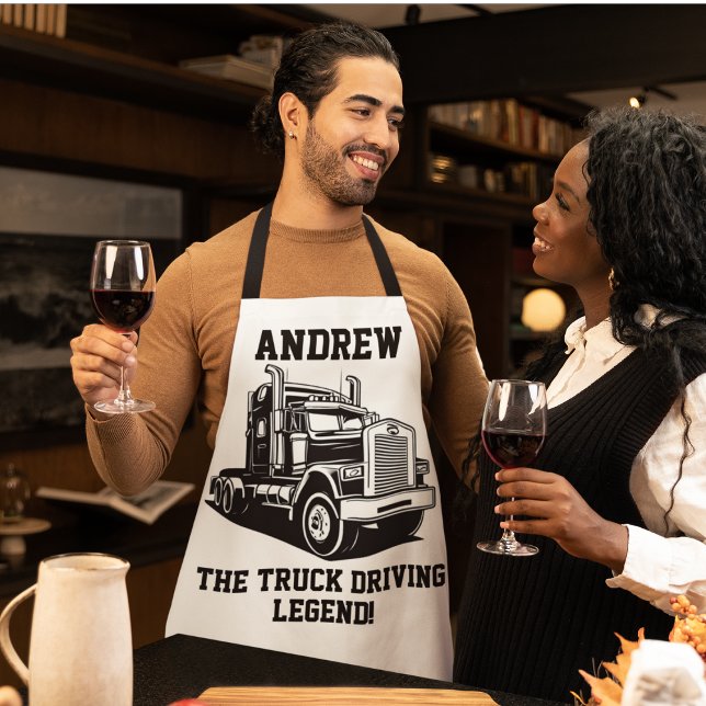 Tablier Funky Transport Semi Truck Driver Nom personnalisé (funny truck driver themed apron makes a great gag gift.)