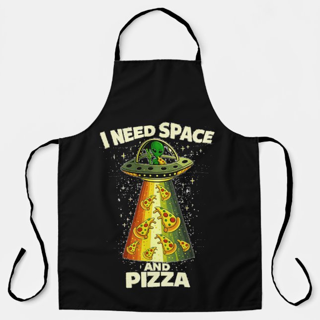 Tablier Funny Alien Head Eating Pizza UFO Extraterrestrial (Recto)