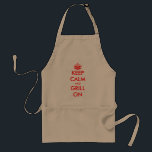 Tablier Funny apron | Keep calm and grill on<br><div class="desc">Funny apron | Keep calm and grill on. Matrice customizable. Keep calm parody with red text and crown. Cute cooking gift idea for dads on Birthday ou Father's day.</div>