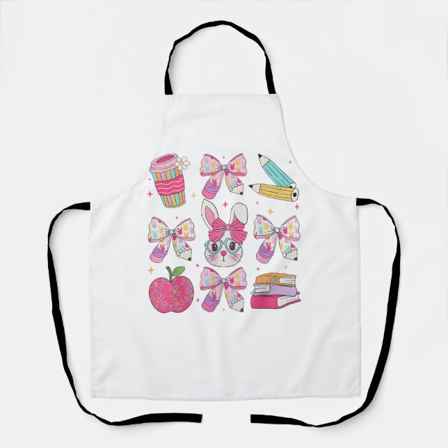 Tablier Funny Bunny Coquette Bow Rabbit Teacher Easter Ret (Recto)