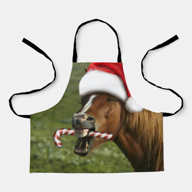Tablier Funny Christmas horse with Santa a smiling (Recto)