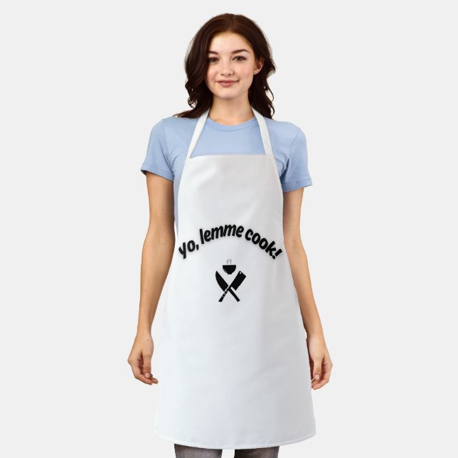 Tablier Funny Cooking Apron - “Yo, Lemme Cook!” Meme Quote (Porté)