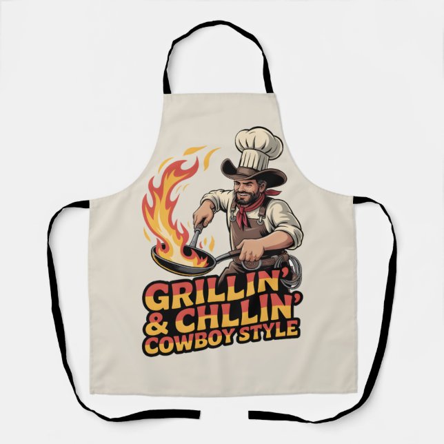 Tablier Funny Cowboy Chef “GRILLIN’&CHILLIN’ COWBOY STYLE” (Recto)