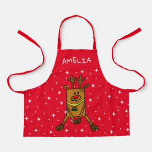 Tablier Funny Deer Red Stars Dessin Christmas Kids