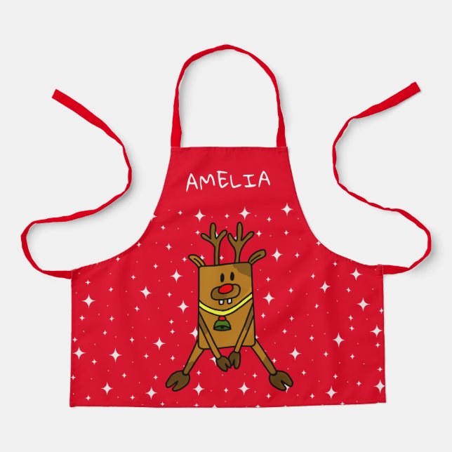 Tablier Funny Deer Red Stars Dessin Christmas Kids (Recto)