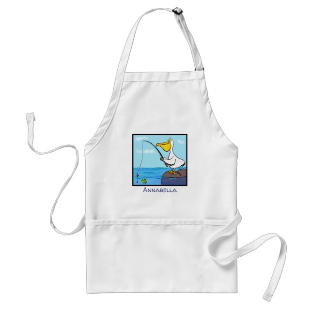 Tablier Funny fishing pelican cartoon (Devant)