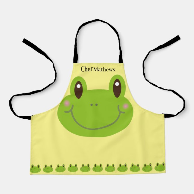 Tablier Funny Frog Animal vert avec nom enfant (Recto)