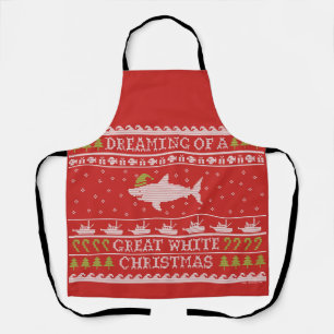 Tablier Funny Grand requin blanc Noël laide Sweater
