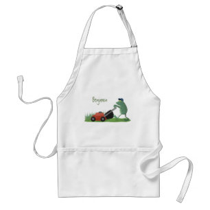 Tablier Funny green frog mowing lawn cartoon