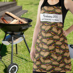 Tablier Funny Hamburger BBQ Motif Personnalisé Nom du chef<br><div class="desc">Un tablier amusant avec un motif de hamburgers et deux lignes de texte personnalisé, Ajouter le nom de quelqu'un, un nom d'entreprise ou supprimer le texte et le rectangle et juste avoir le motif. Parfait pour les cadeaux d'anniversaire, les cadeaux de fêtes des pères, tablier pour les propriétaires de restaurants...</div>
